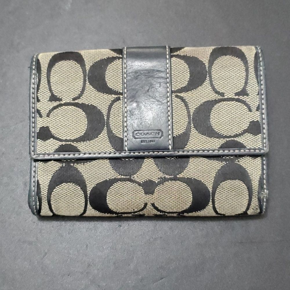 Tan and navy Coach wallet